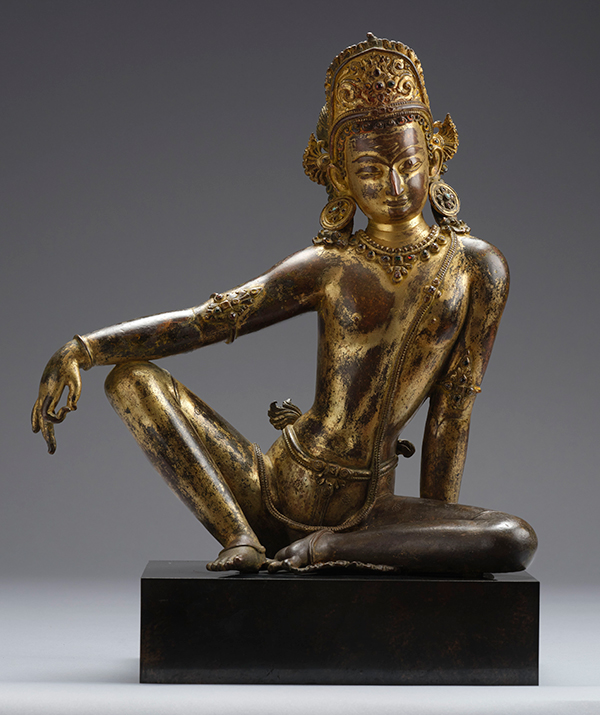 Gilt bronze sculpture of Indra from Nepal